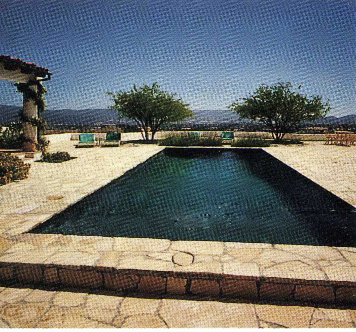 Spanish Colonial view of courtyard over looking the Santa Ynez Valley